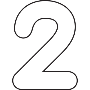 A large black outline of the number 2 on a white background.