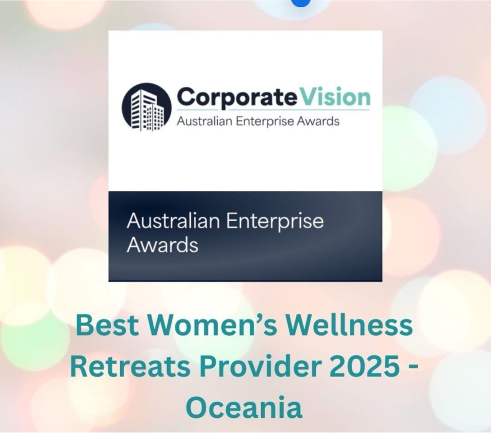 Certificate or award from the Australian Enterprise Awards for Best Women's Wellness Retreats Provider 2025 in Oceania, part of the Corporate Vision Australian Enterprise Awards.
