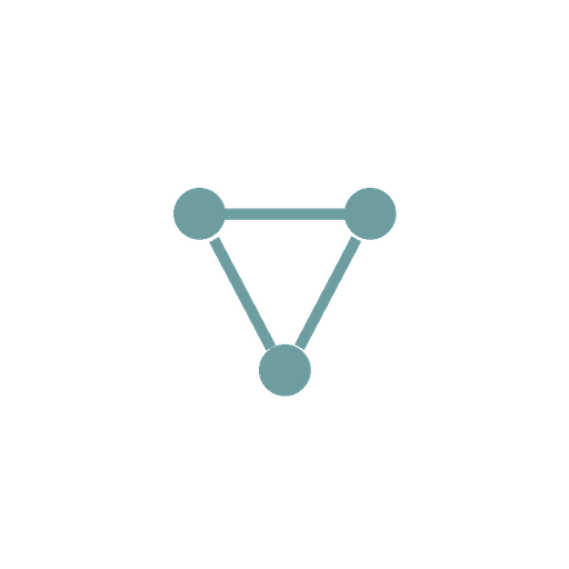 A triangle with a dot at each corner and connecting lines, overlaid with a network diagram schematic.