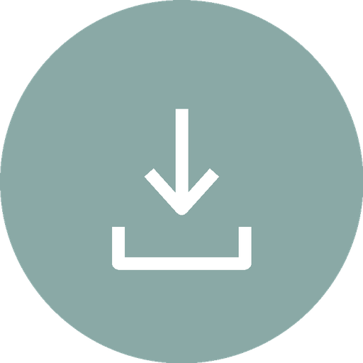 Download icon represented by a downward arrow pointing into a tray or box shape, on a grey circular background.