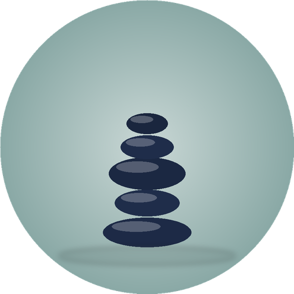 Illustration of balanced stacked stones, representing calm and grounding.