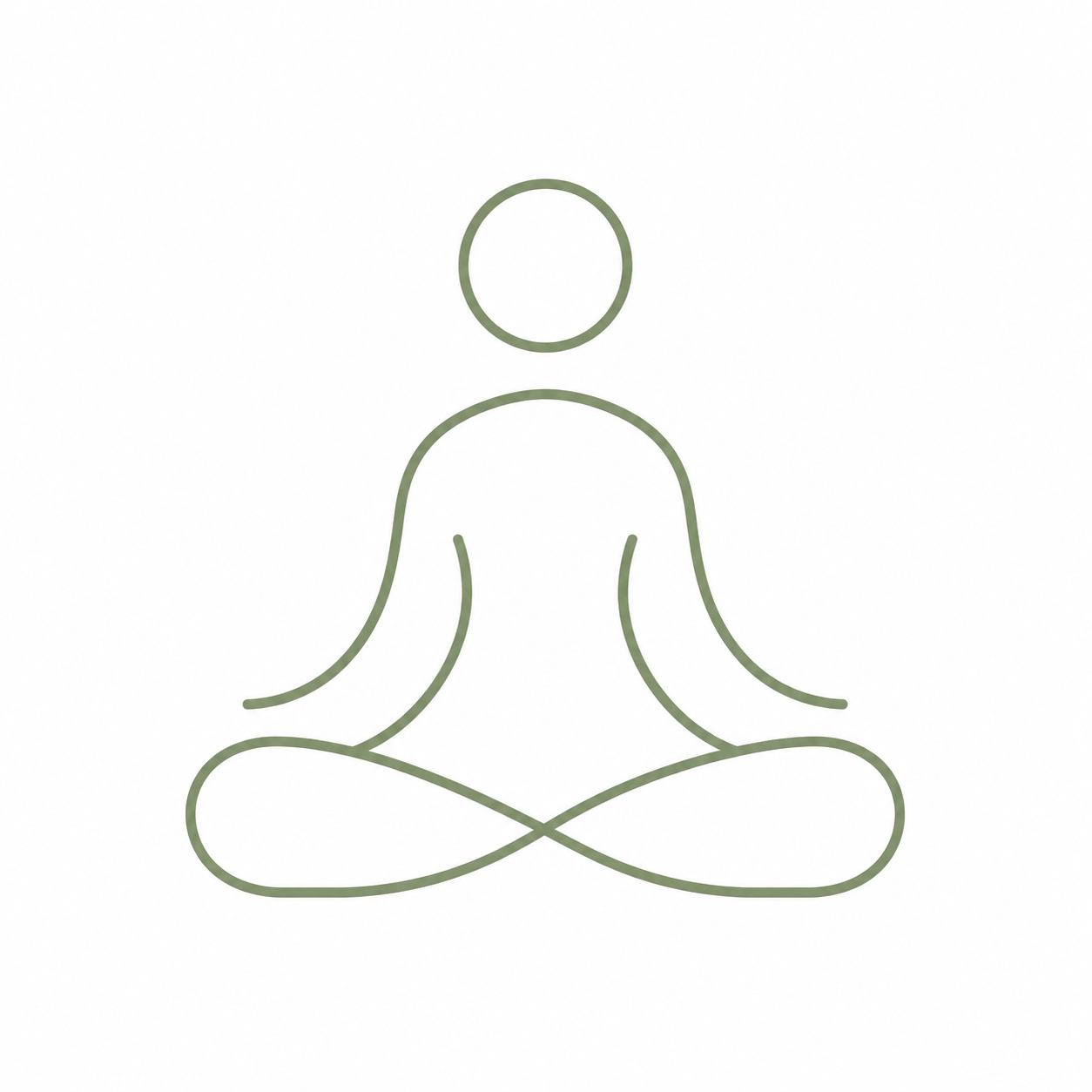 Minimalist line drawing of a person sitting cross-legged in a meditation pose.