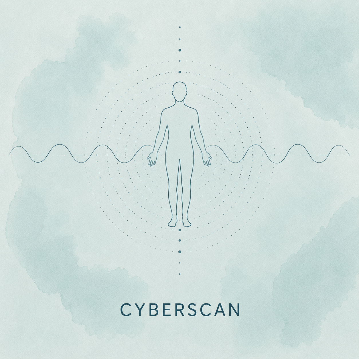 A digital illustration of a human figure surrounded by noise wave patterns and concentric circles, with the word 'CYBERSCAN' at the bottom.