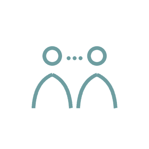 A simple illustration of two human figures facing each other with a dotted line between their heads.