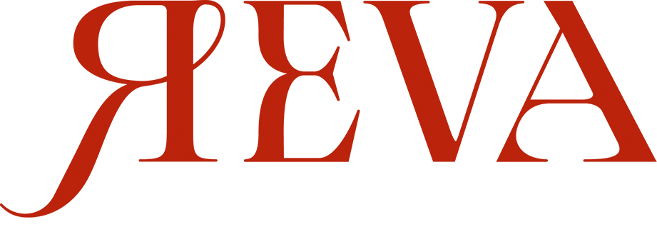 The image displays the word 'REVA' in large red letters Below it, the phrase 'Your perfect day at sea' is written in white.