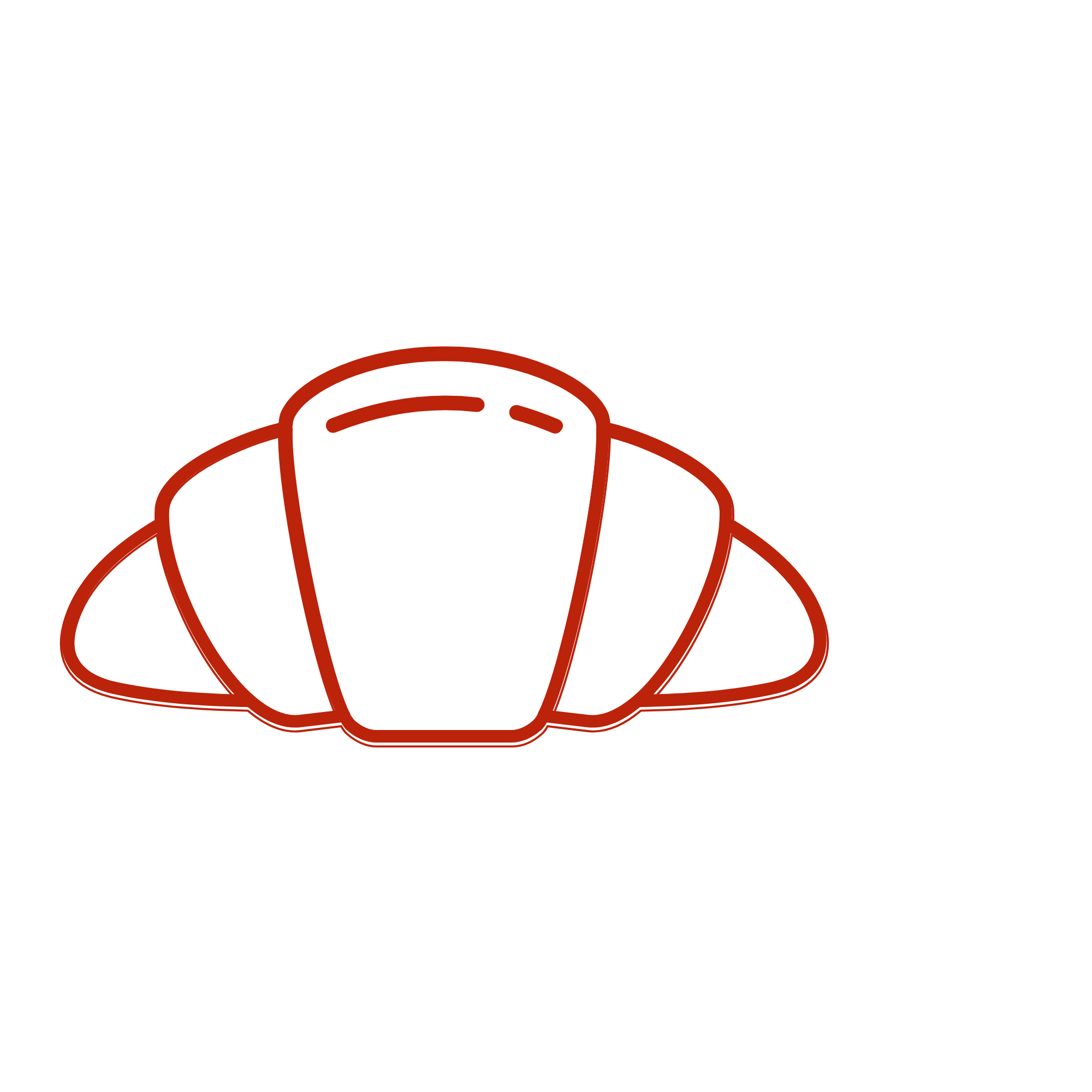 A stylized line drawing of a croissant