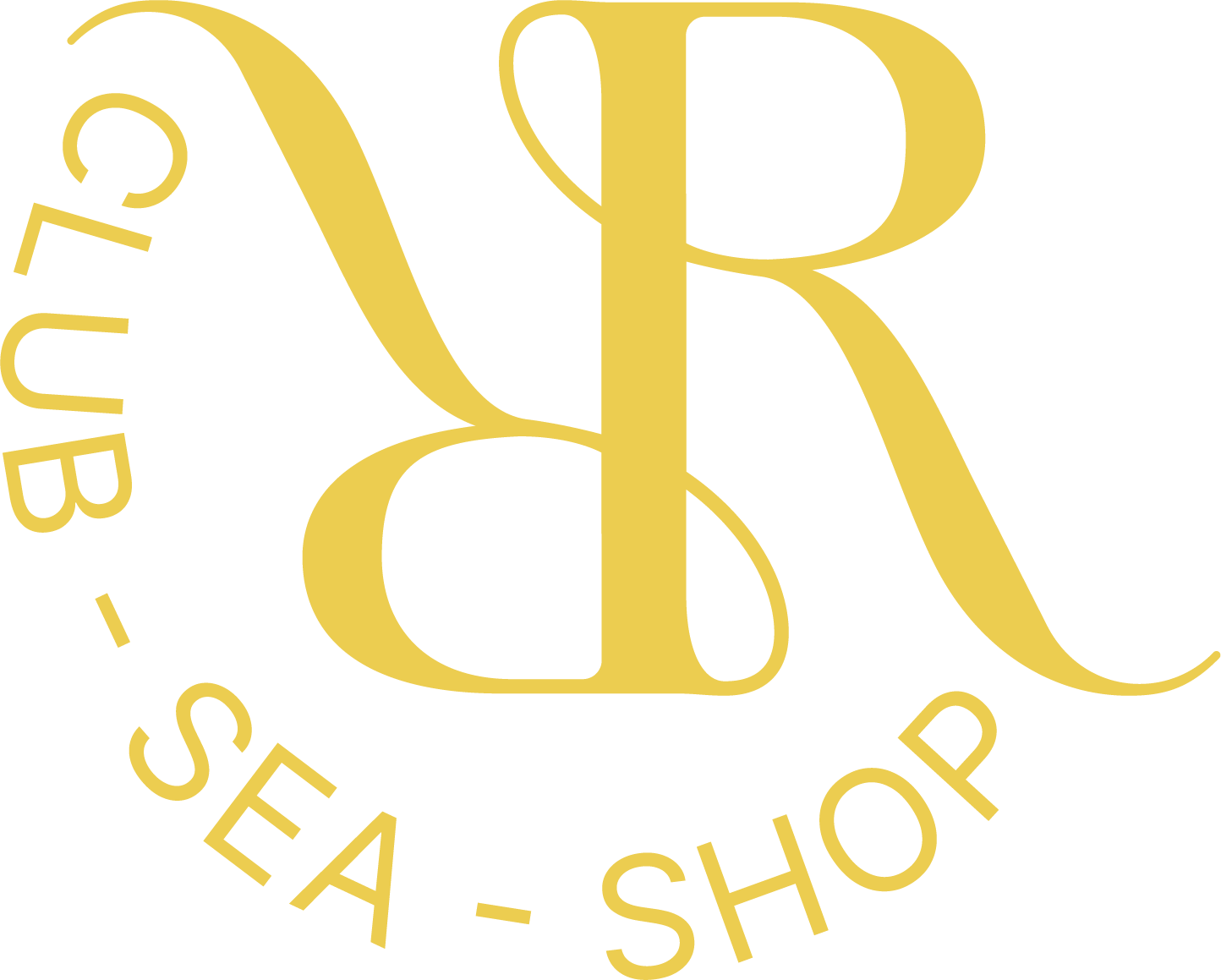 Logo with large gold initials 'RR' in a decorative font, surrounded by the text 'CLUB- SEA-SHOP' in gold capital letters, arranged in a circle