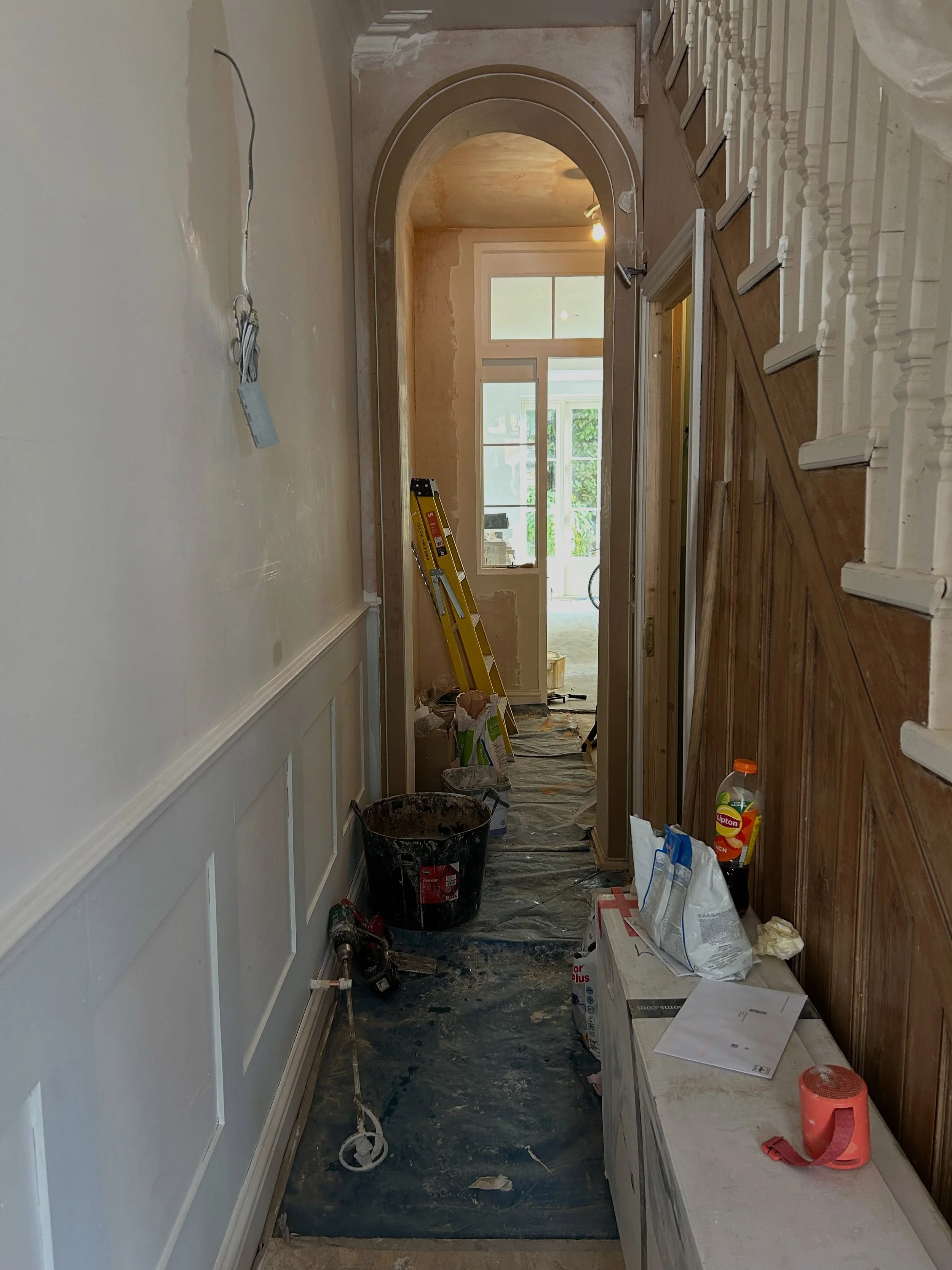 The Entrance Hall taking shape in our Herne Hill project. As part of the reconfiguration we formed an arch into the new lobby to the cloaks, utility and kitchen, a nice area to transition finishes and give more of a feeling of space.

#interiordesign