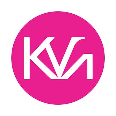 Pink circle with white stylized letters KVA inside