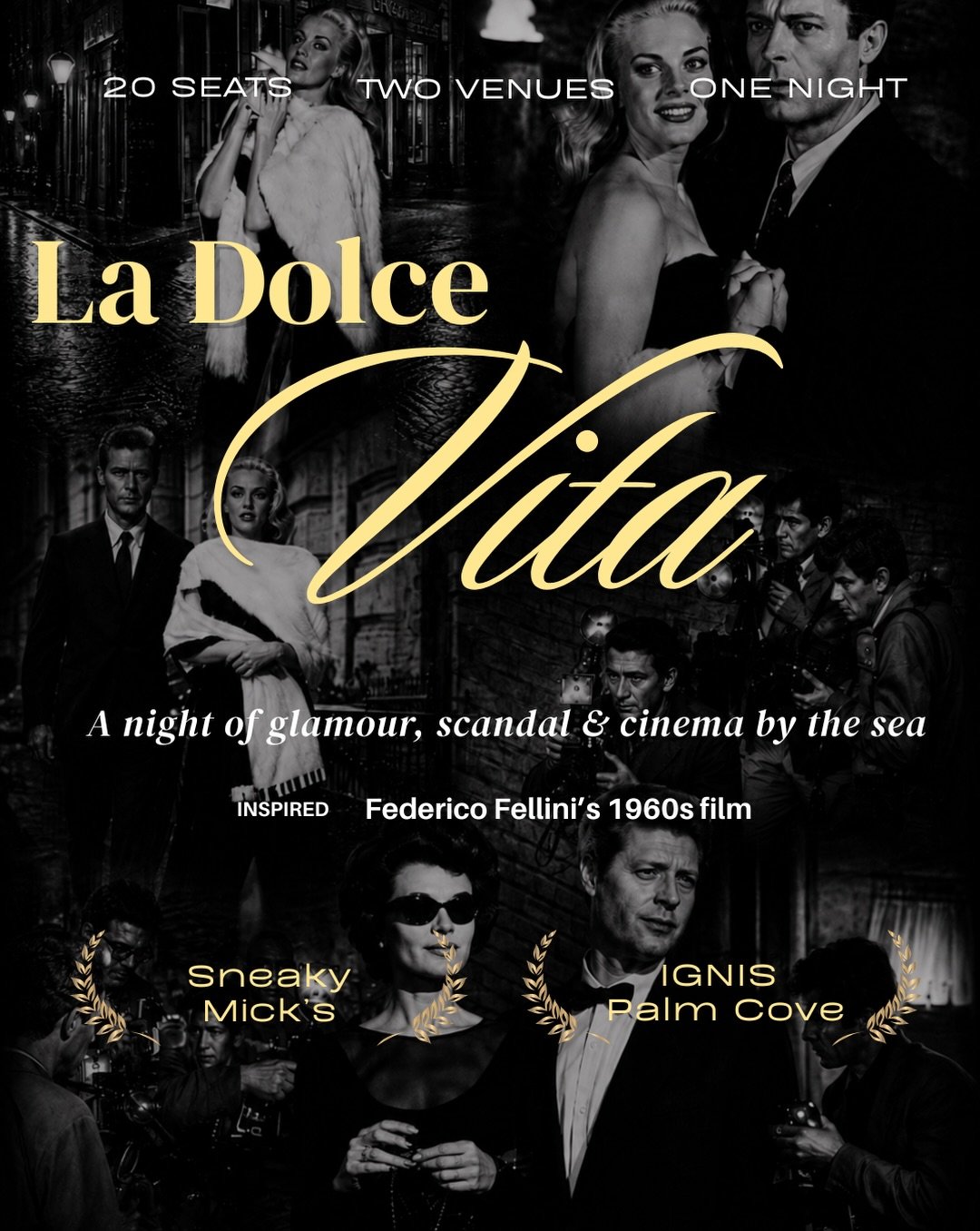 Buonasera 🍷

Italy is 14,500 km away&hellip;
but for one night, it&rsquo;s in Palm Cove. 🇮🇹

We&rsquo;ve rolled out the red carpet for a night of glamour, scandal and cinema by the sea.

Welcome to LA DOLCE VITA 🎞️
Inspired by Federico Fellini&rs
