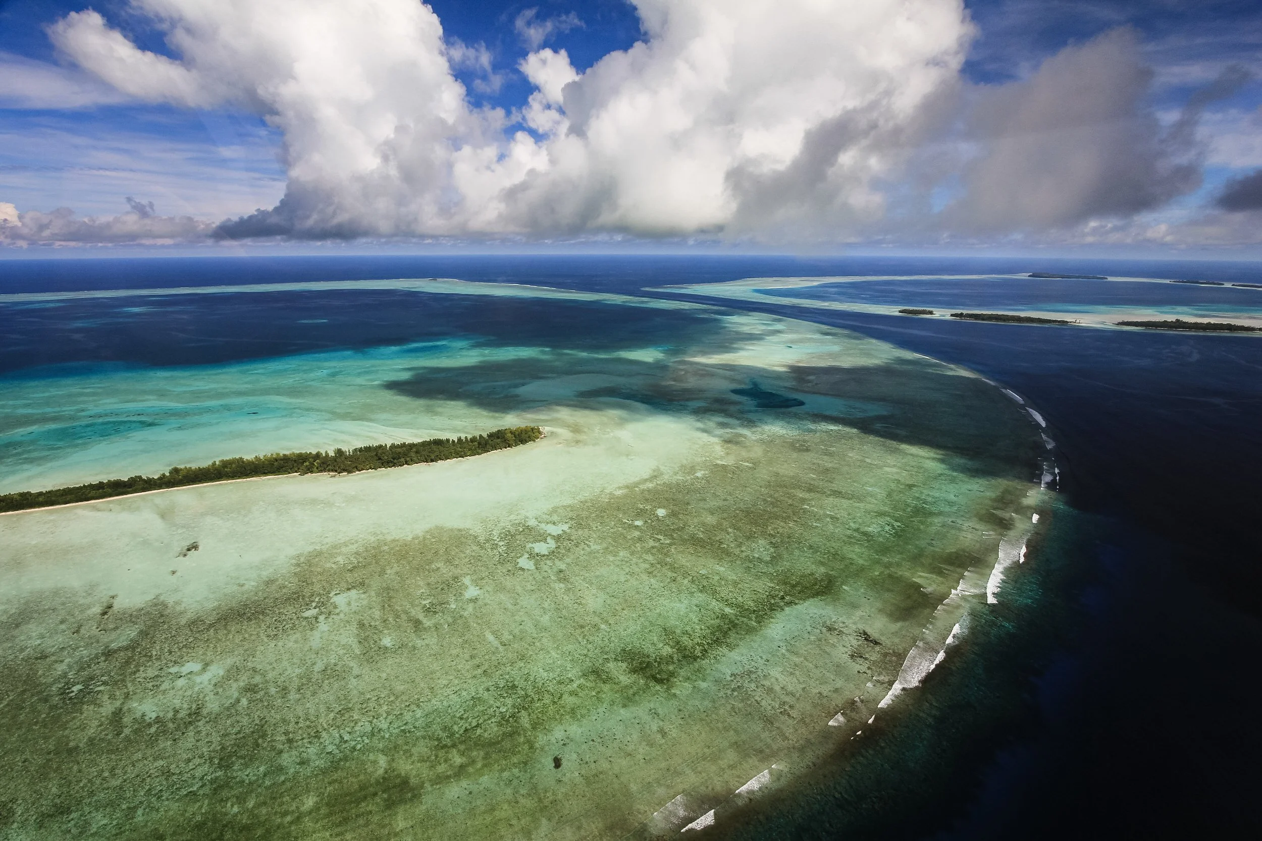 Helicopter aerial of the Ninigo Islands in the Bismarck Sea of Papua New Guinea.