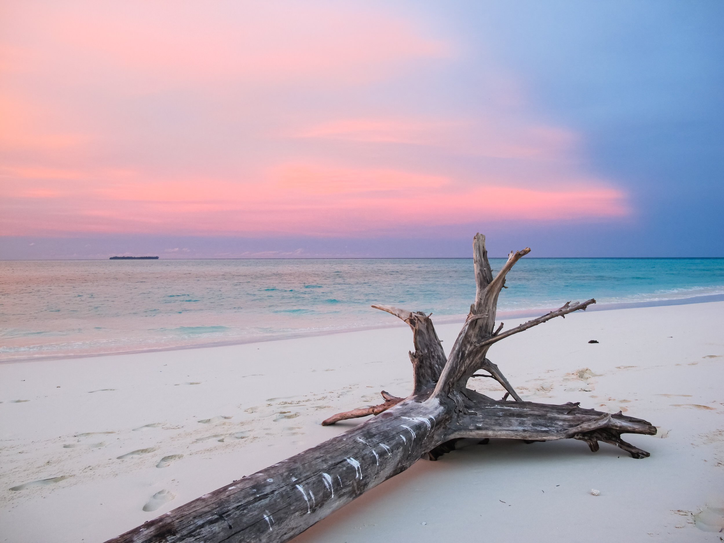 Sunset on Rouw Island in the Auri Atolls, Cenderawasih Bay, West Papua, Indonesia.
