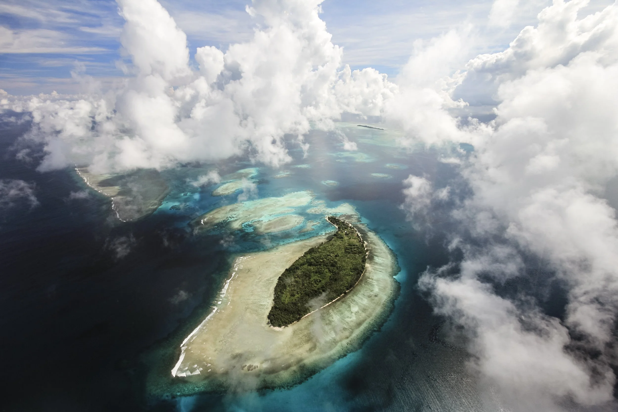 Helicopter aerial of the Ninigo Islands in the Bismarck Sea of Papua New Guinea.