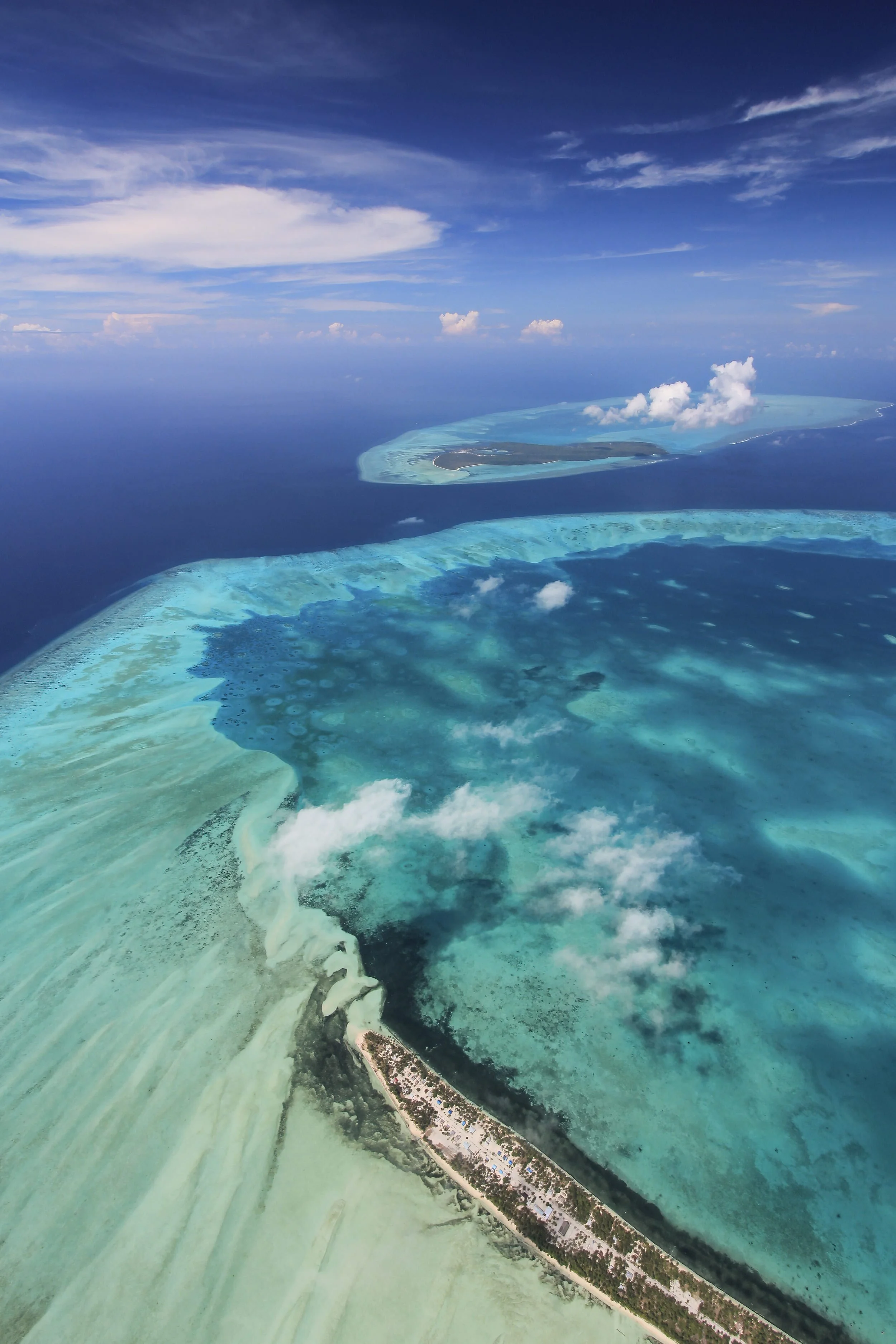 Helicopter aerial of the Ayu Atoll North of Waigeo Island and Raja Ampat, Indonesia.