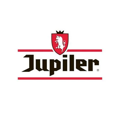 The Jupiler beer logo featuring a white lion on a red shield with a crown on top, and the word 'Jupiler' in bold black letters below.