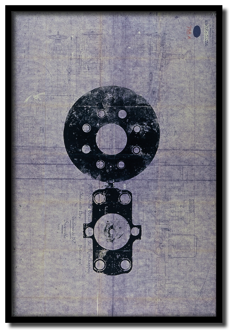 Poupée #1 - impressions et oxydations sur plans industriels récupérés - 1998 - 80*120 cm