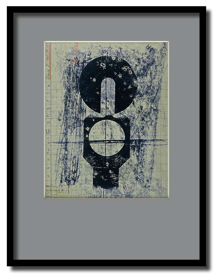 Poupée #4 - impressions et oxydations sur plans industriels récupérés - 1998 - 21*30 cm