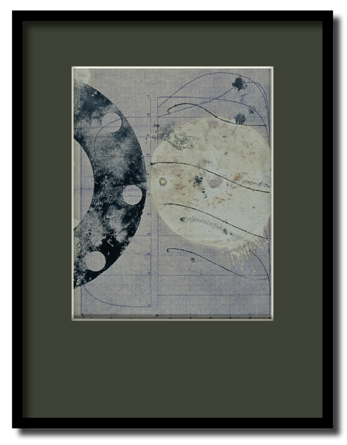 Satellite #3 - impressions et oxydations sur plans industriels récupérés - 1998 - 21*30 cm