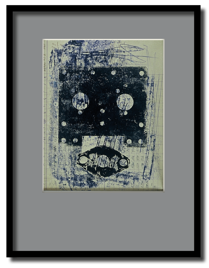Poupée #5 - impressions et oxydations sur plans industriels récupérés - 1998 - 21*30 cm