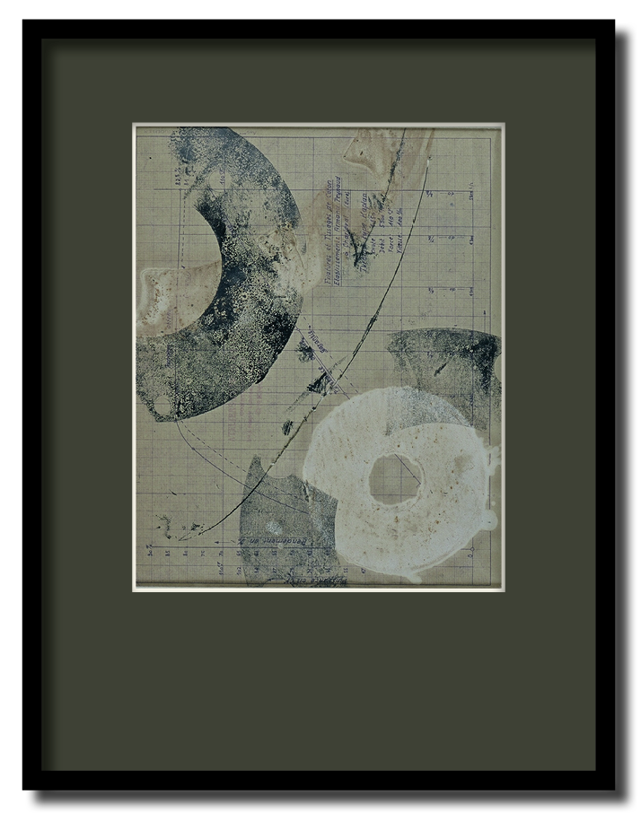 Satellite #5 - impressions et oxydations sur plans industriels récupérés - 1998 - 21*30 cm
