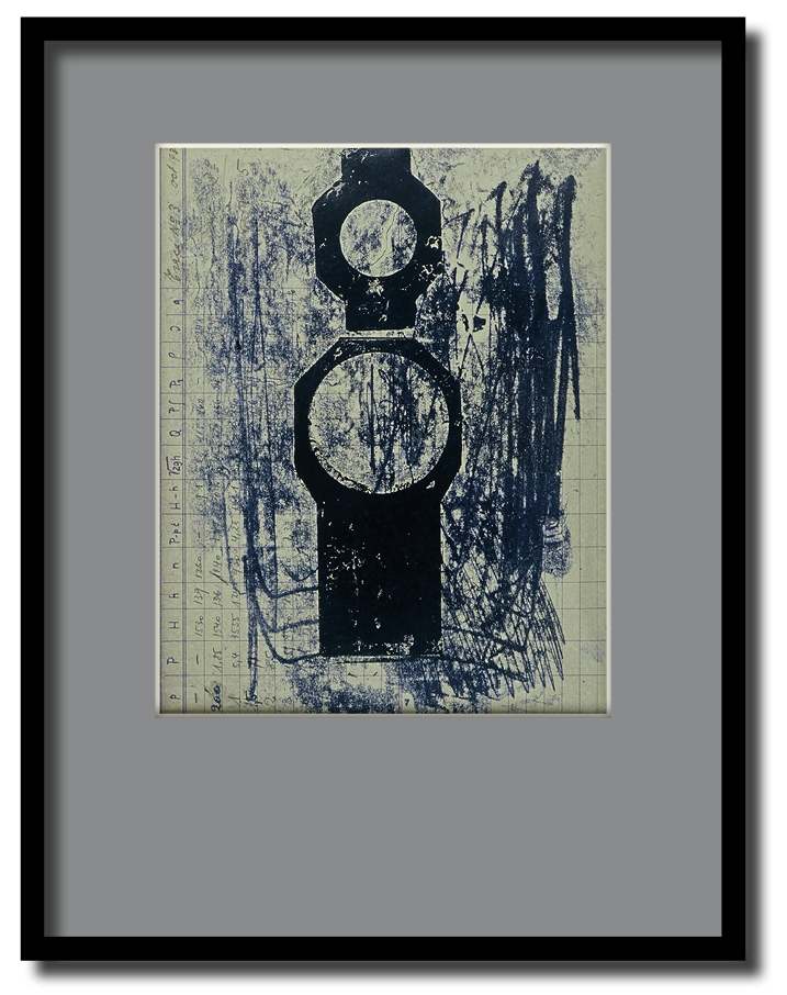 Poupée #6 - impressions et oxydations sur plans industriels récupérés - 1998 - 21*30 cm