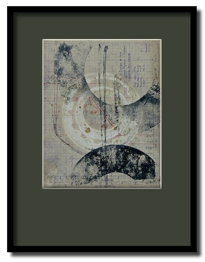 Satellite #6 - impressions et oxydations sur plans industriels récupérés - 1998 - 21*30 cm