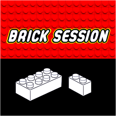 Logo 'BRICK SESSION' avec des briques de LEGO en arrière-plan.