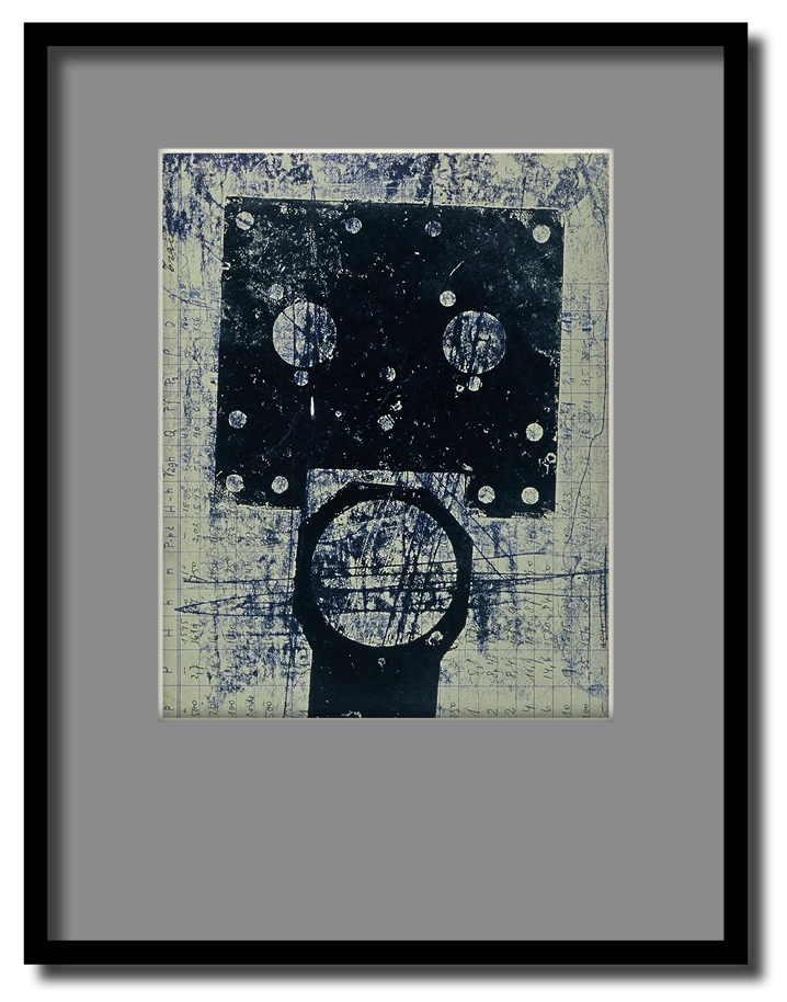 Poupée #5- impressions et oxydations sur plans industriels récupérés - 1998 - 21*30 cm