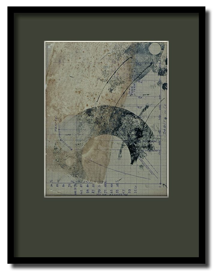 Satellite #1 - impressions et oxydations sur plans industriels récupérés - 1998 - 21*30 cm