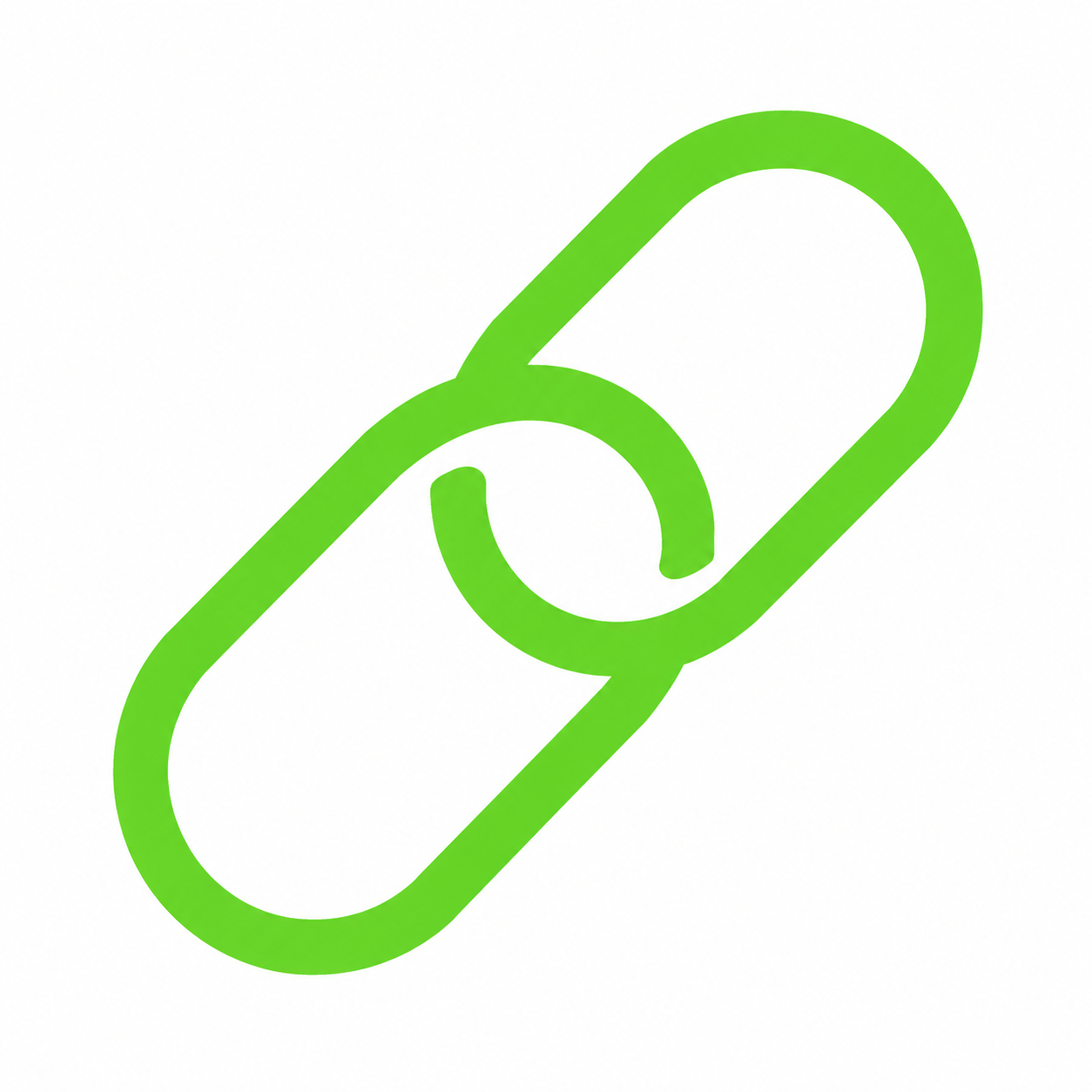 Green outline illustration of a chain link symbol on a white background.