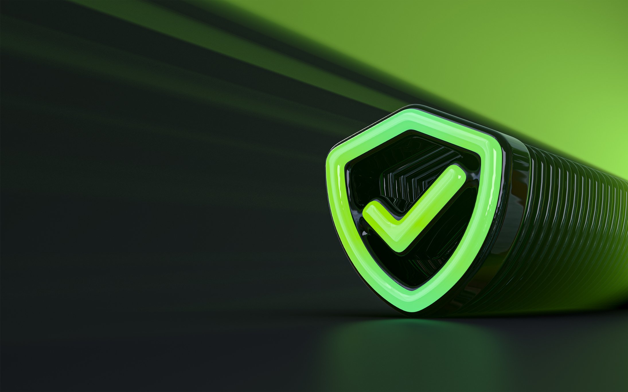 Green security shield with tick inside