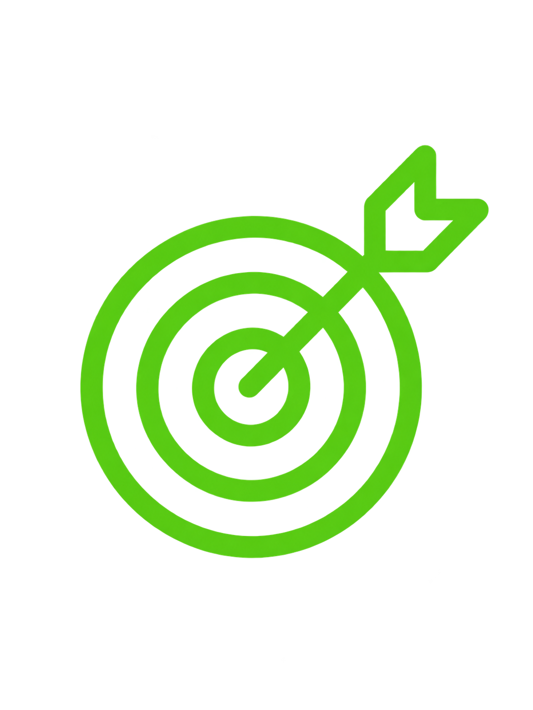 Green icon of a target with an arrow hitting the center, symbolizing accuracy or achievement.