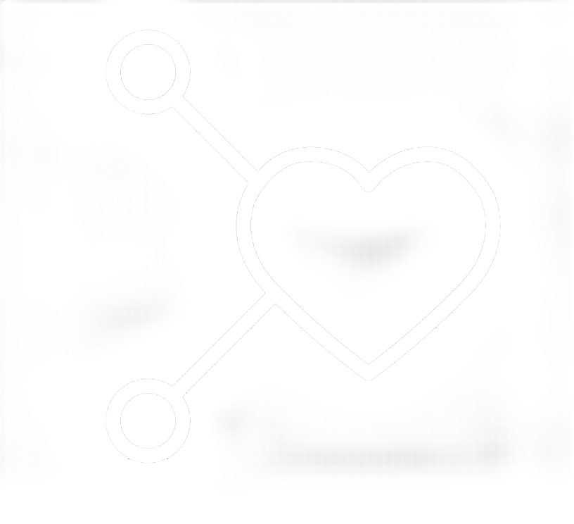 A black background with a white outline of a molecule with a heart shape in the center.