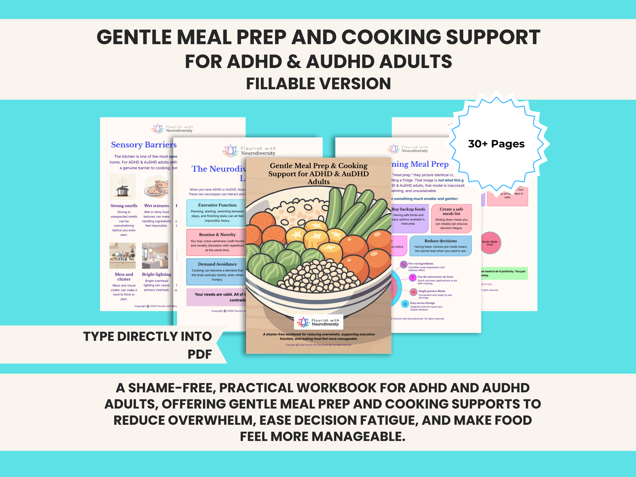 Gentle Meal Preparation and Cooking Support for ADHD and AuDHD Adults - Fillable and Printable