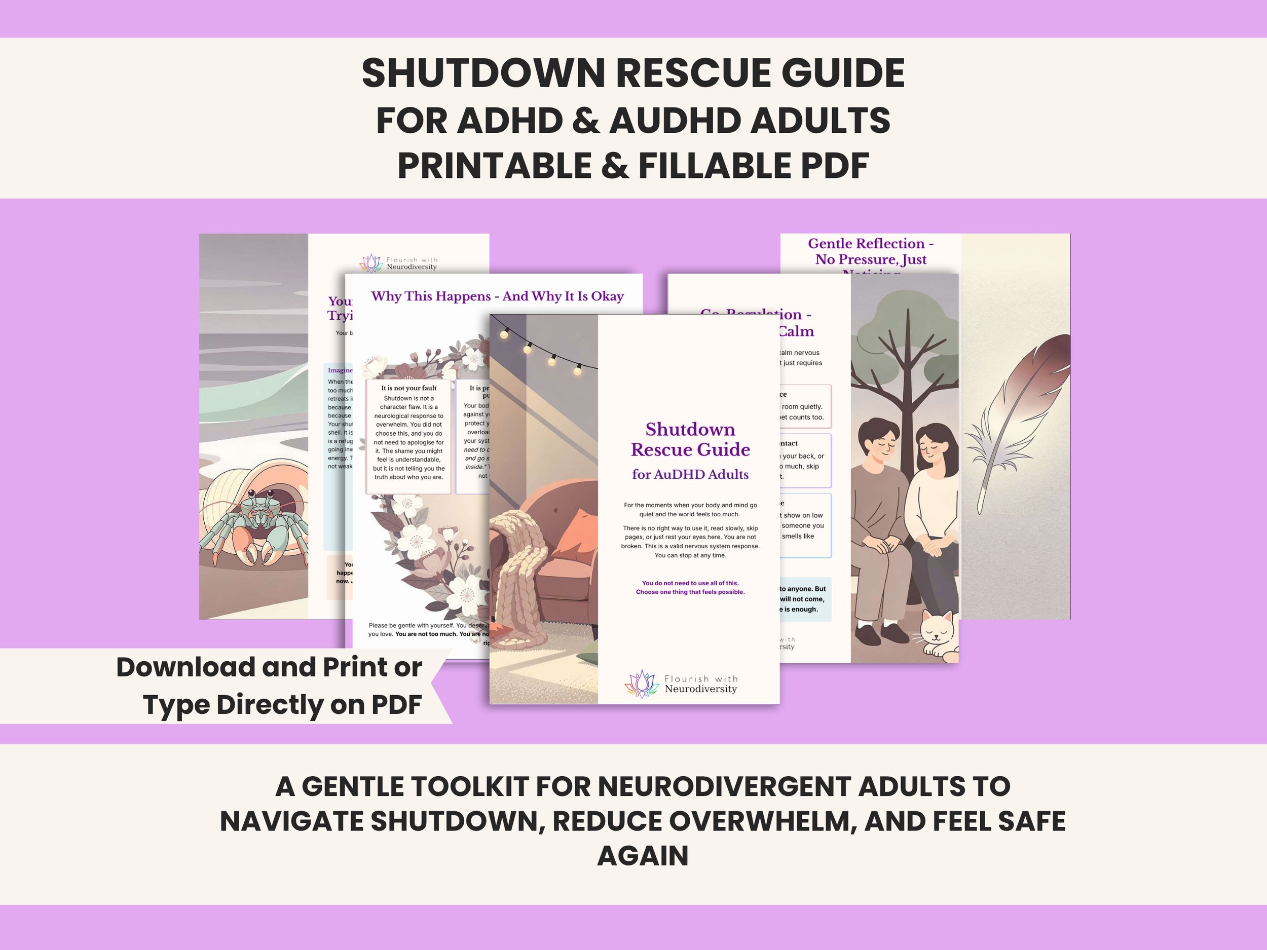 Shutdown Rescue Guide for Neurodivergent Adults - Printable and Fillable