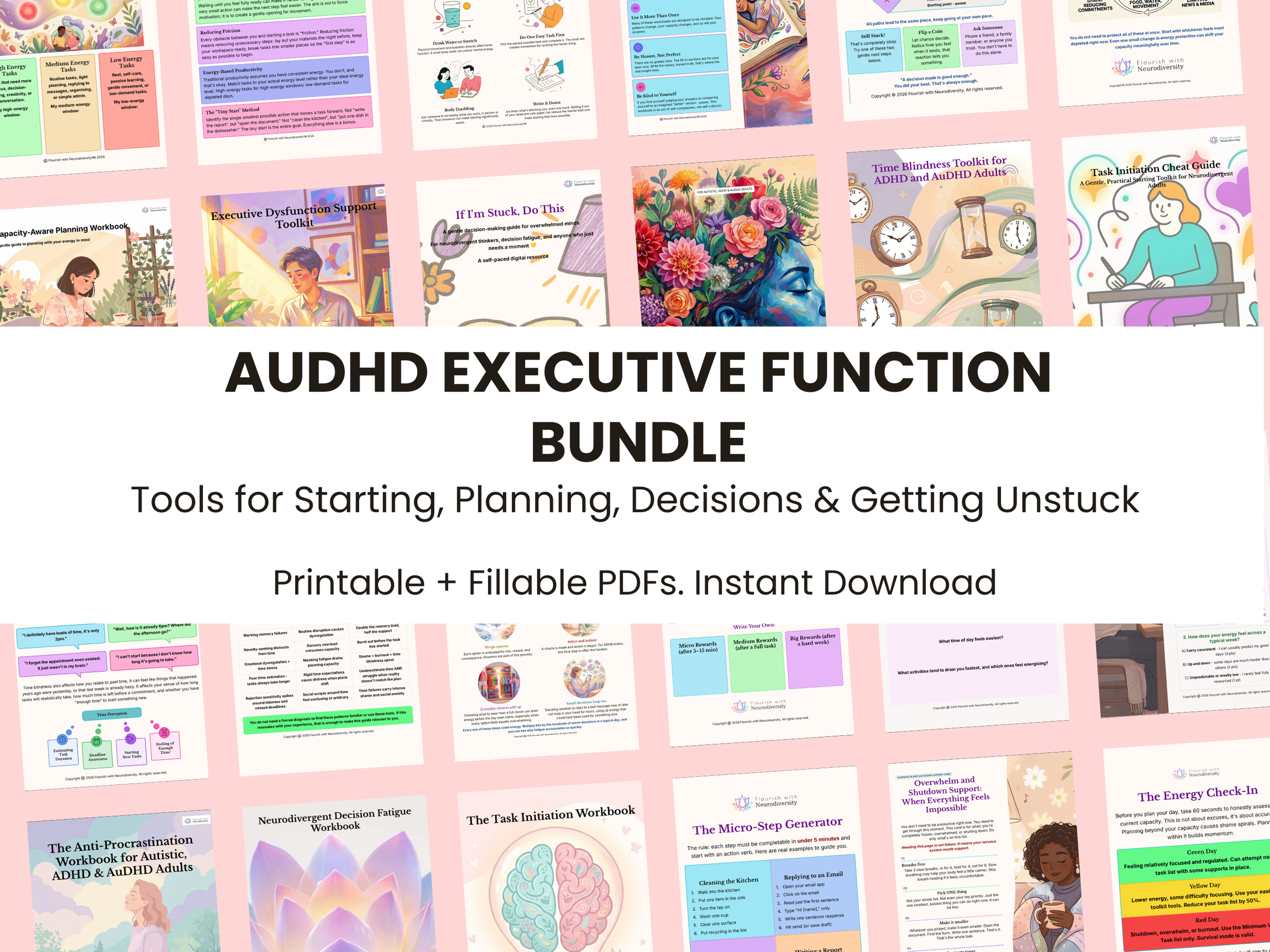 AuDHD Executive Function Bundle - 300+ Page ADHD Workbook & Toolkit - Printable and Fillable
