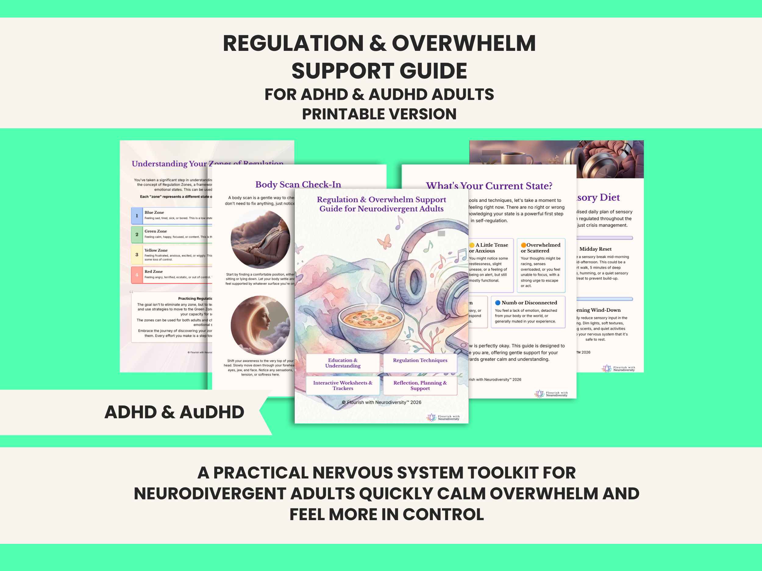 Regulation and Overwhelm Support Toolkit and Workbook for Neurodivergent Adults - Printable