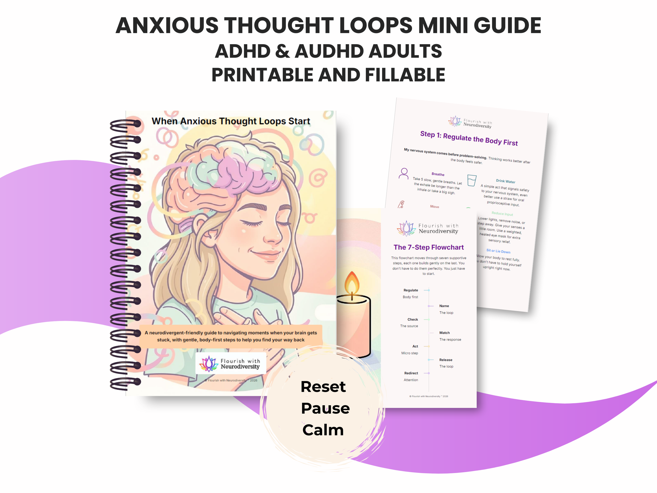 When Anxious Thought Loops Start - Workbook and Guide For Neurodivergent Adults - Printable and Fillable