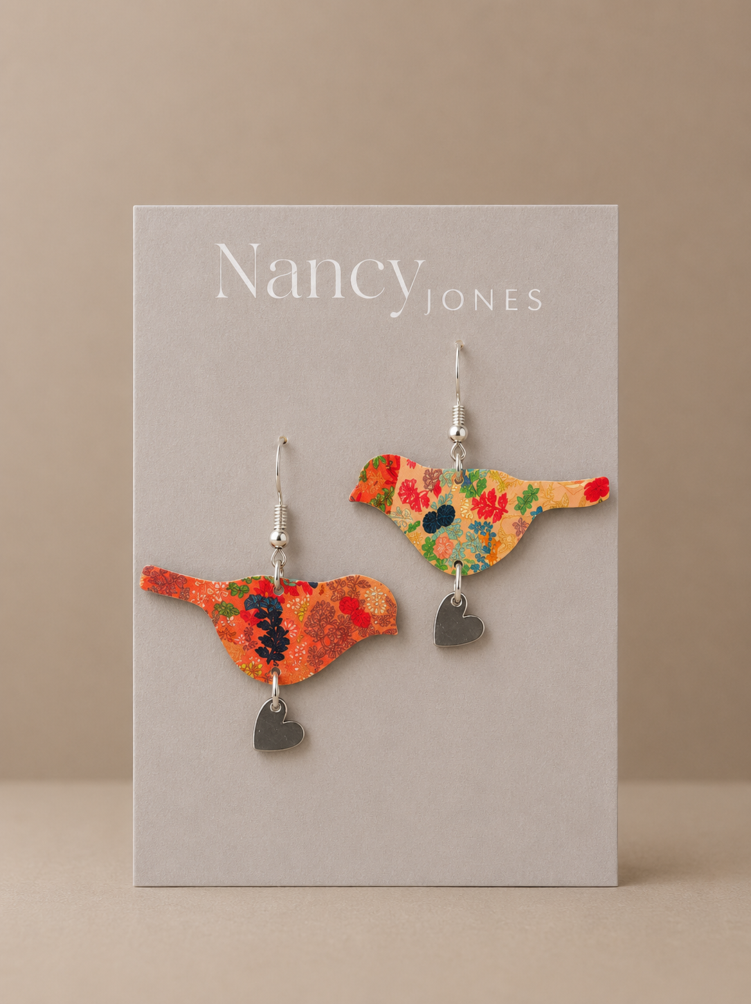 Floral Bird Silver Hearts