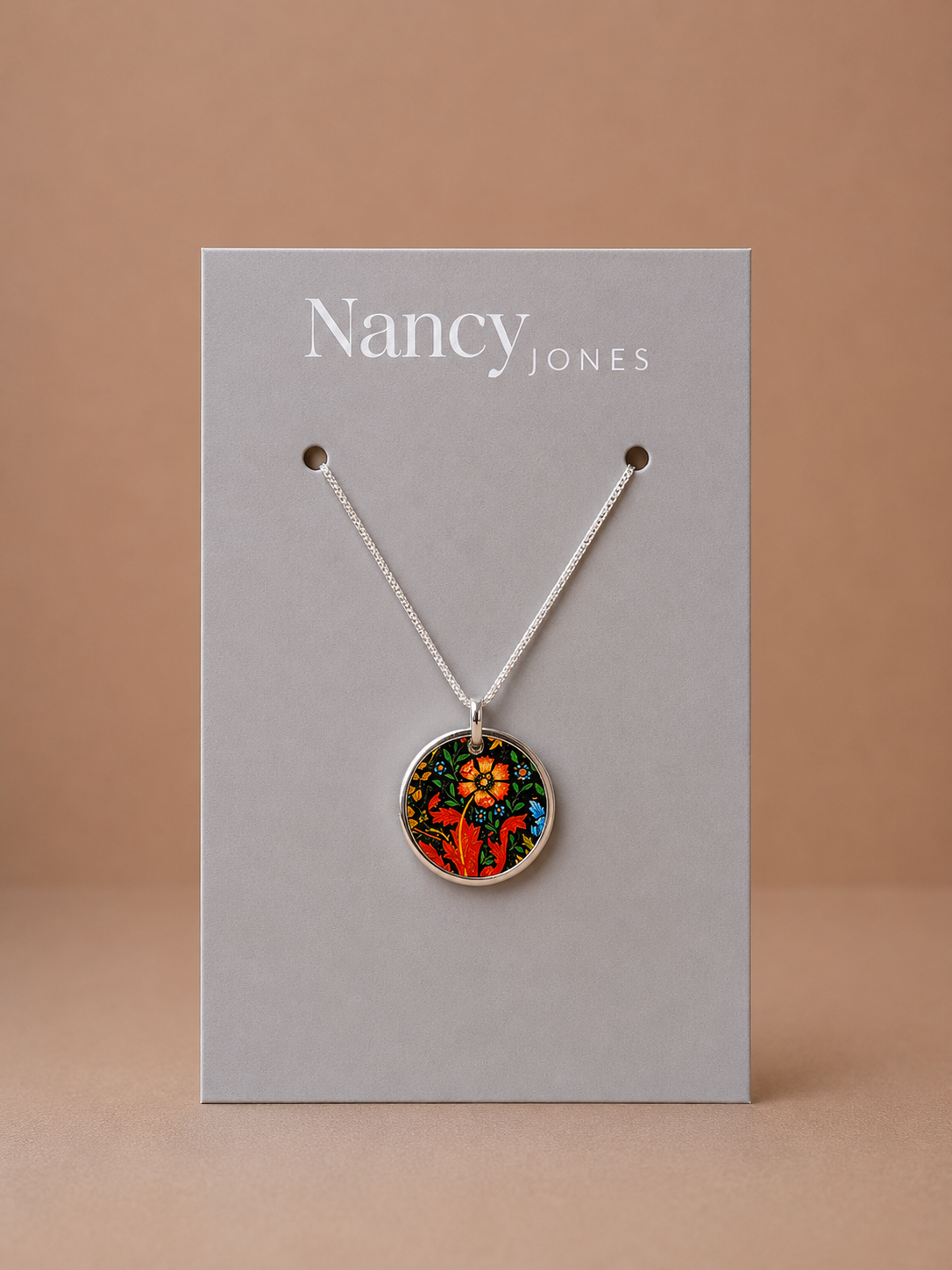 William Morris Red Flower Hoop Necklace