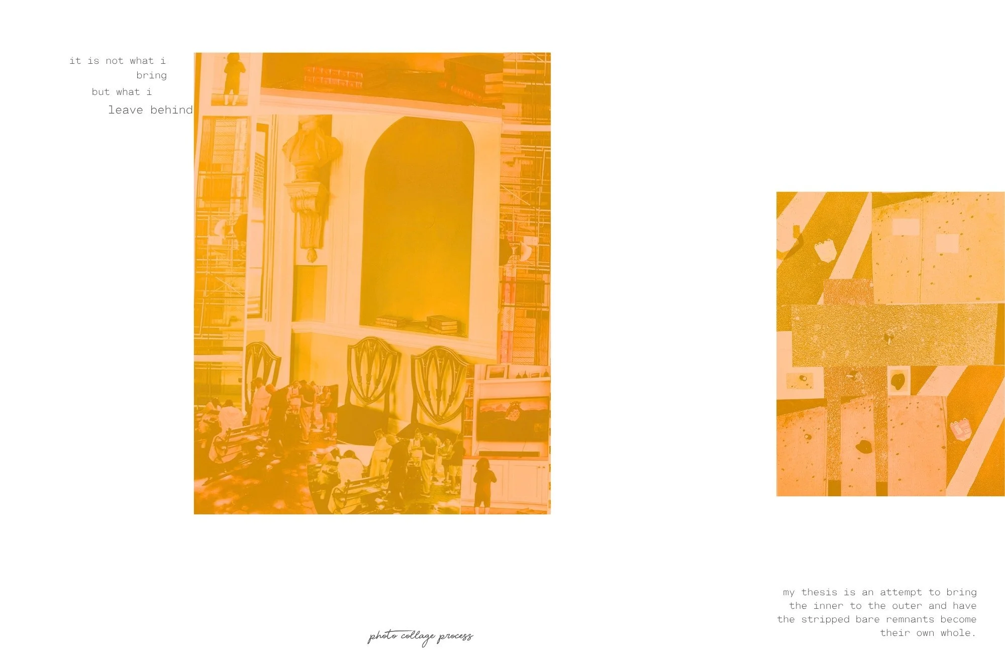 A collage of images with a quote on the left side, a large interior scene of a bookstore or library with people and books in the center, and abstract patterns on the right side in warm tones.