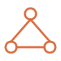 A simple orange geometric diagram of a triangle with a circle at each vertex and lines connecting them.
