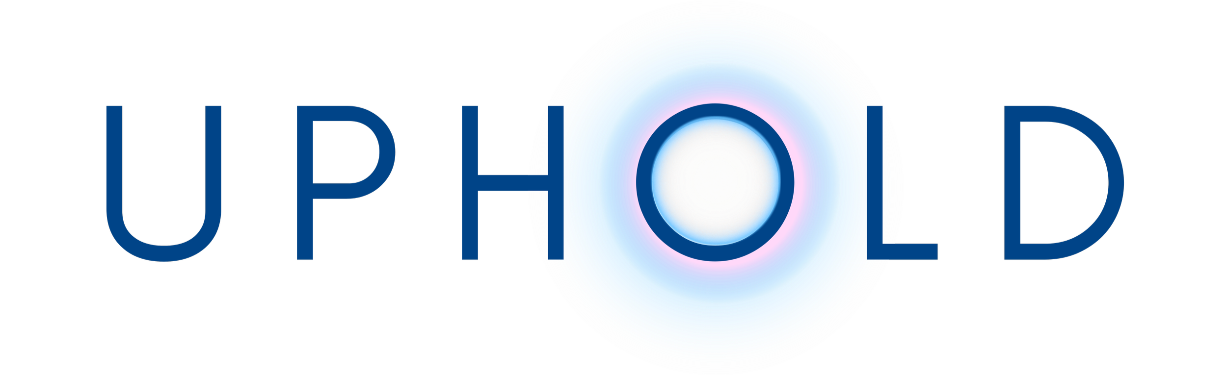 The word "UPHOLD" in blue letters over a black background, with a glowing blue circle behind the letter "O".