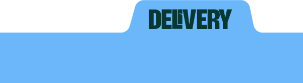 A blue delivery truck with the word 'DELIVERY' written on the side.