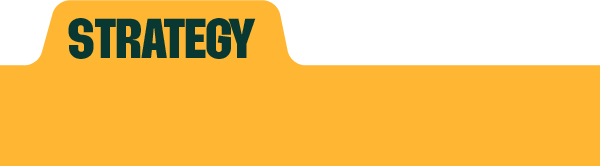 The word "STRATEGY" on a yellow background with a black upper border.