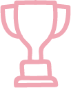 A pink trophy cup with handles on each side.