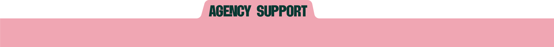 Pink banner with the words "Agency Support" in bold black font at the top.