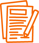 Stack of orange-colored documents with a pen.