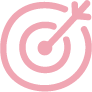 A pink and purple target with an arrow hitting the bullseye.