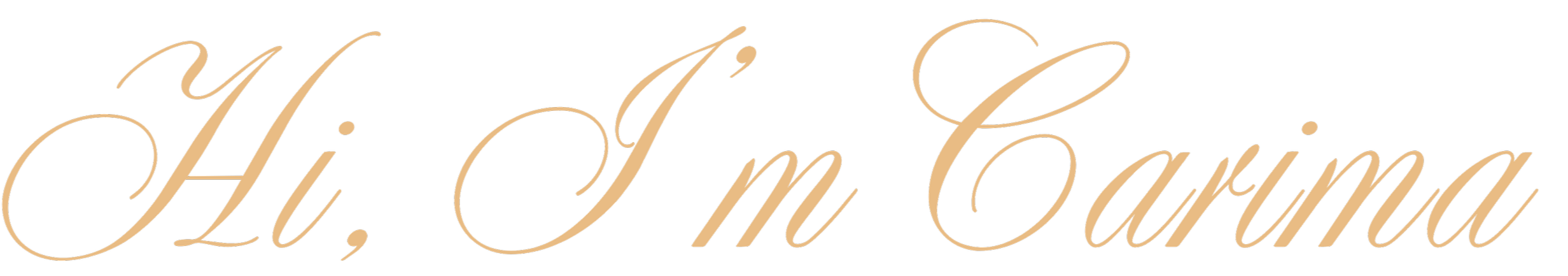 Stylized text reading "Hi, I'm Carma" in gold cursive font on black background.